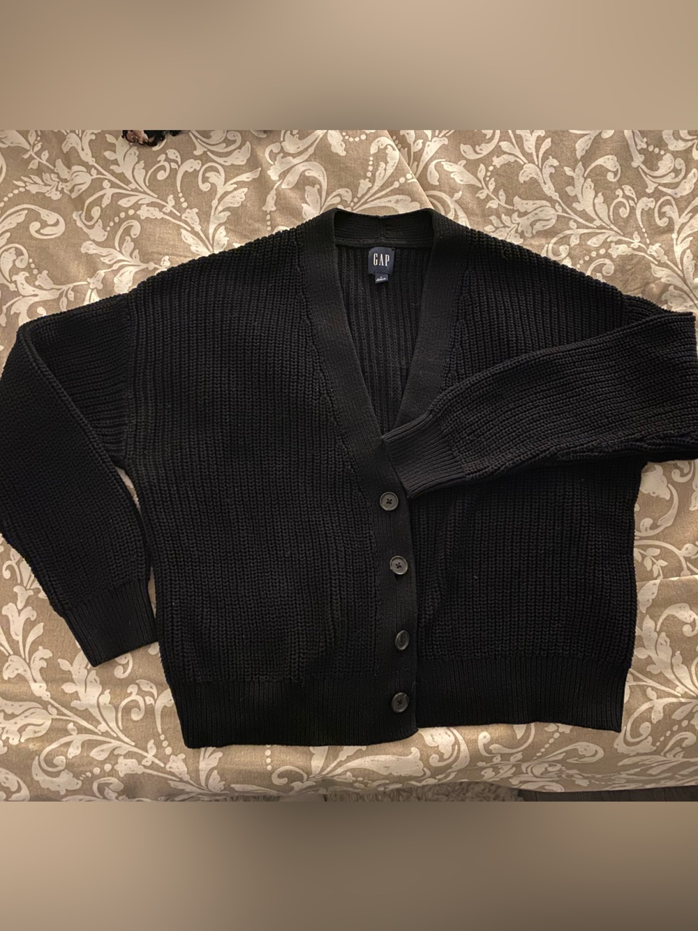 GAP Black Ribbed Button Cardigan